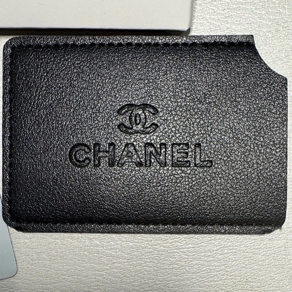 CHANEL Black Vegan Leather Card Holder and Mirror